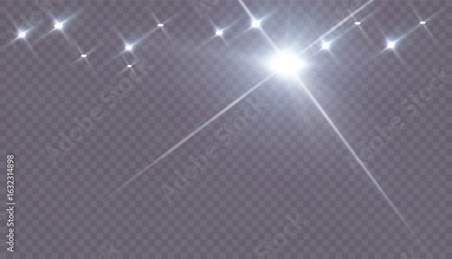 Bright white highlights and elliptical reflections of light that mimic stadium floodlights. Transparent glow for creating photographic highlights, projection highlights or cinematic lighting.