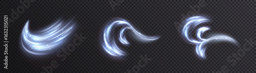 A set of cold air swirls and snow whirls, suitable for winter effects, air flow visual effects or magical movements.