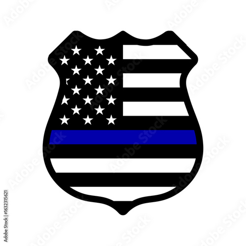 Police badge icon with United States flag Thin Blue Line