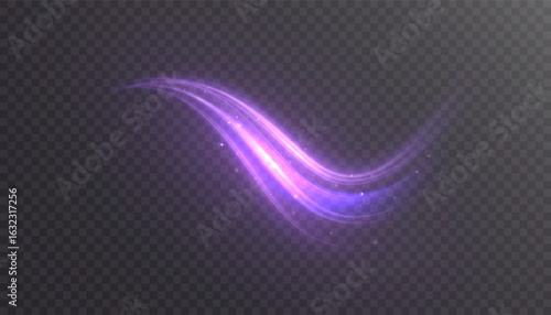 Purple glow effect with glitter magic energy. Magical design for fairy tale illustration. Vortex trail effect. Vector