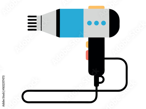 Flat Design Illustration of a Modern Hair Dryer with a Cord hairdryer styling