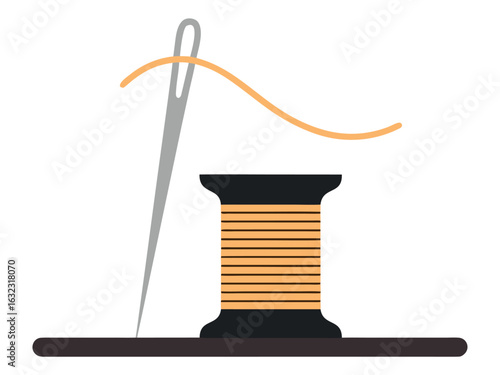 Sewing needle and thread spool on a white background craft