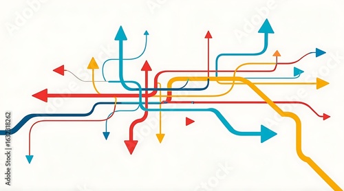 Photo of abstract arrows showing multiple directions and choices on a white background