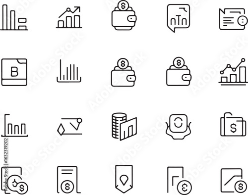Collection of Financial and Business Icons Representing Growth Investments and Transactions in the Economy