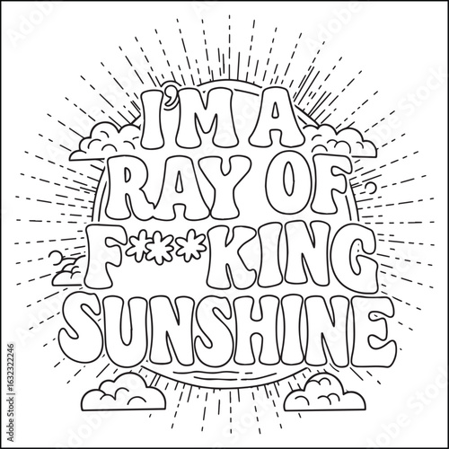 Groovy swear words. Bold and easy coloring pages for adults.
