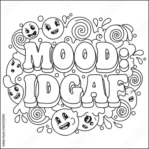 Groovy swear words. Bold and easy coloring pages for adults.