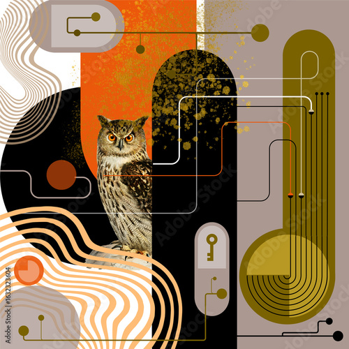 vector illustration of an abstract background with an owl on the back