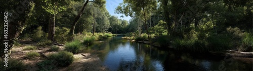 Nature serenity hdr panoramic river at dusk