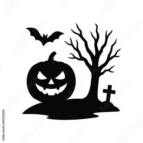 halloween pumpkin with bat