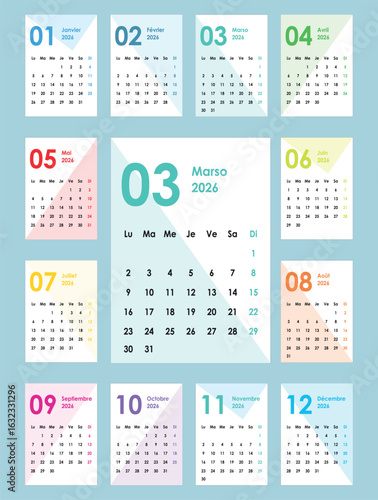 Calendar for 2026 Modern Geometric Cards French Pocket