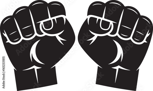 Two Black Fists Raised in Solidarity and Defiance Symbolizing Strength and Unity in Vector Art