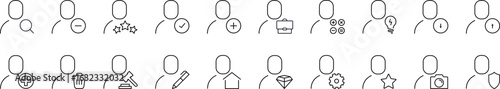 Collection of Line Icons of User with Various Items Drawn with Thin Line for Graphics, Cards, Web Sites, Apps