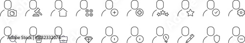 Collection of Images of User with Various Items Drawn with Thin Line for Graphics, Cards, Web Sites, Apps