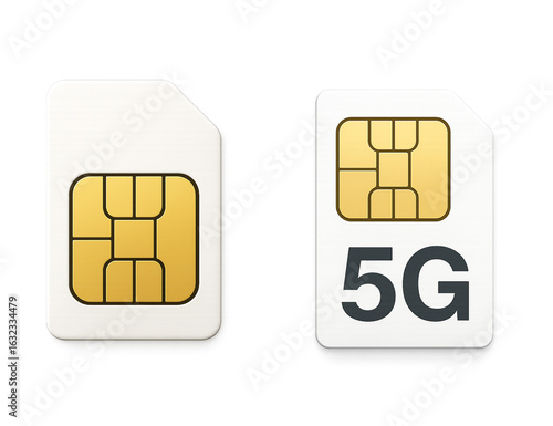Naklejka SIM cards 5G network chips isolated on transparent 