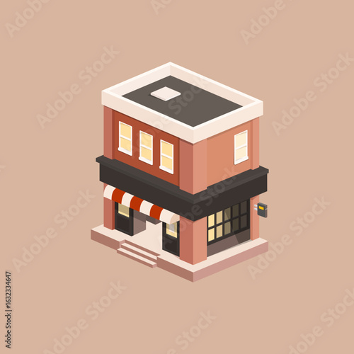 Isometric building bookstore cafe illustration icon
