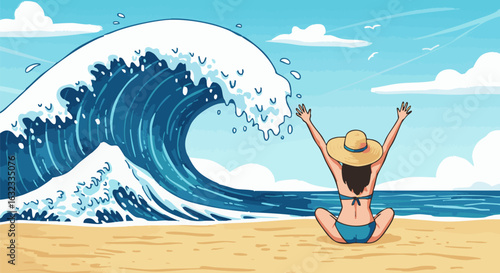 Surfer on a Big Ocean Wave