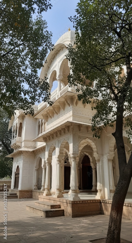 Obraz premium Ornate white building with arched walkways and dome
