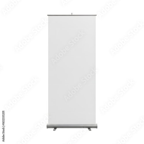 Displaying blank white retractable banner stand for business promotion use