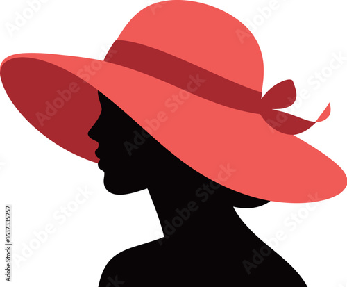 A stylish silhouette of a woman in a large, elegant red sun hat, capturing a sense of fashion, mystery, and summer elegance.
