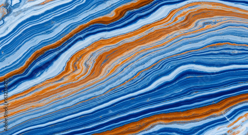 Dynamic Currents of Cobalt Blue and Rusty Orange in Wavy Marble.