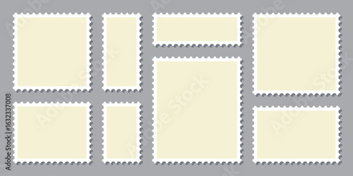 Postage stamp template collection. Empty Postage Stamp. Jagged wavy edge forms. Modern and Vintage Styles vector illustrator.