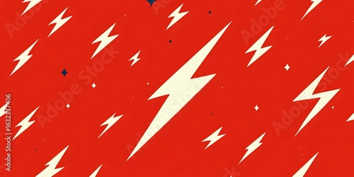 White lightning bolts striking on red background seamless pattern