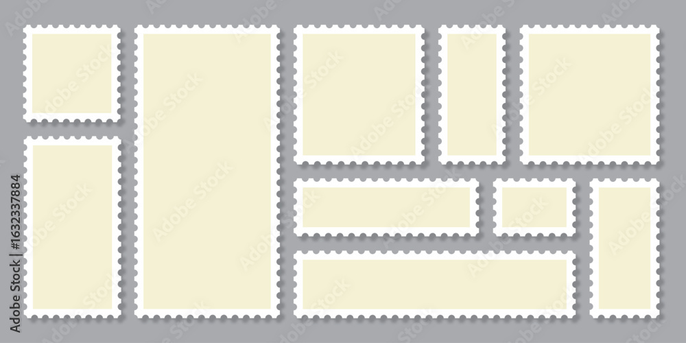 Obraz premium Postage stamp template collection. Empty Postage Stamp. Jagged wavy edge forms. Modern and Vintage Styles vector illustrator.