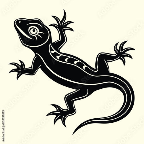Vintage engraved illustration of a lizard or gecko, a detailed black reptile silhouette for nature and wild designs