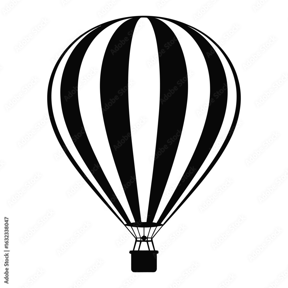 Obraz premium Classic black and white striped hot air balloon silhouette isolated on white background