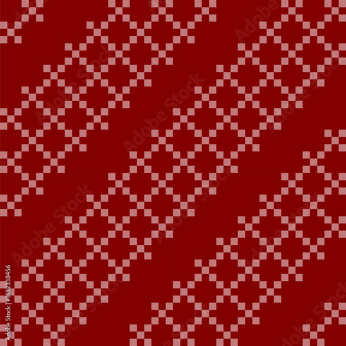 A seamless pattern featuring a diagonal grid design on a deep red background