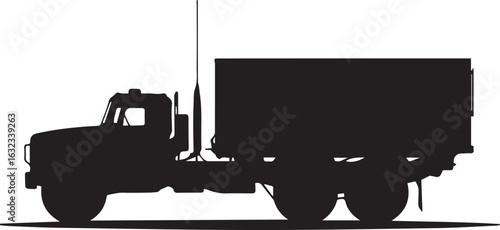 Black heavy transport vehicle silhouette icon, isolated vector illustration of a construction truck