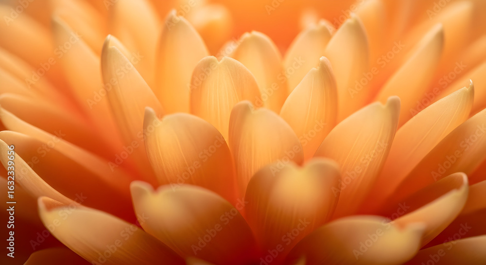 Fototapeta premium Radiant Orange Chrysanthemum Petals Unfolding in Soft Light.