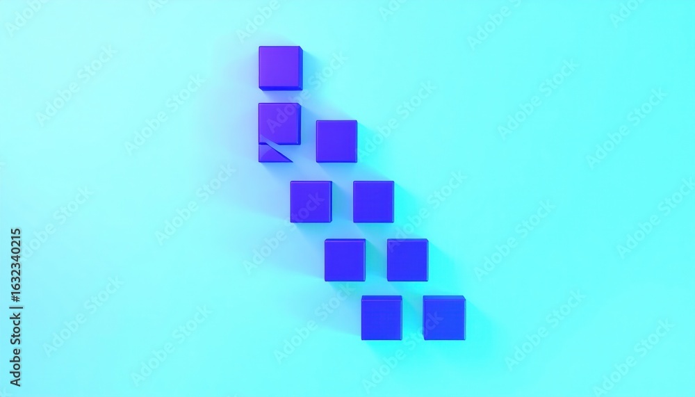 Fototapeta premium Arrangement of Purple Cubes on Cyan Background