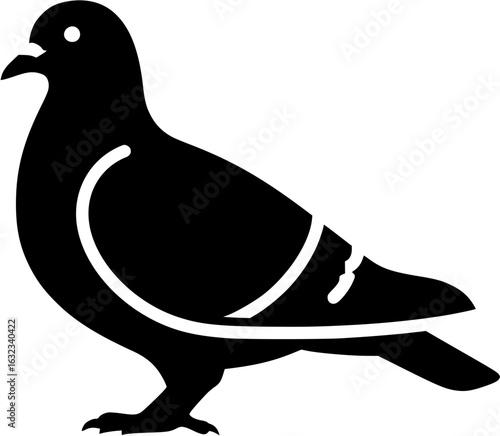 pigeon bird black silhouette vector, Simple silhouette Design vector icon with white background. Wild bird