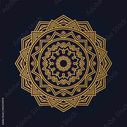 Elegant Gold Mandala Design on Deep Blue Background Creates Spiritual and Artistic Appeal For Various Creative Projects