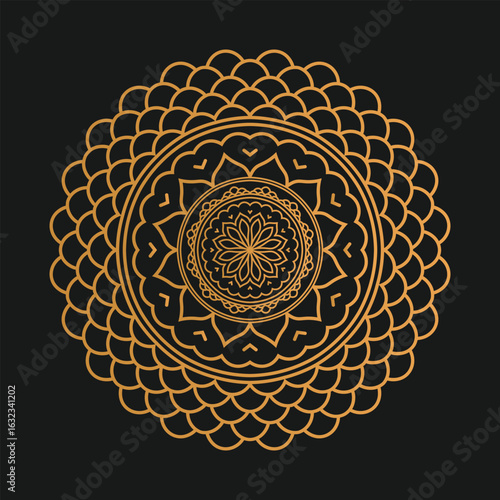 Elegant Gold Mandala Design on Black Background for Spiritual Harmony and Meditation Practices