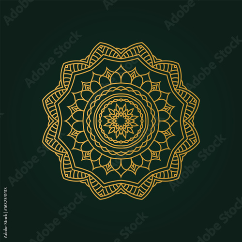 Golden Mandala Design on Dark Green Background A Symbol of Harmony and Spiritual Connection