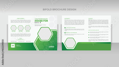 Modern Real Estate Bifold Brochure Template Design for Property Listings and Marketing Campaigns Promoting Contemporary House Sales and Housing Development Projects