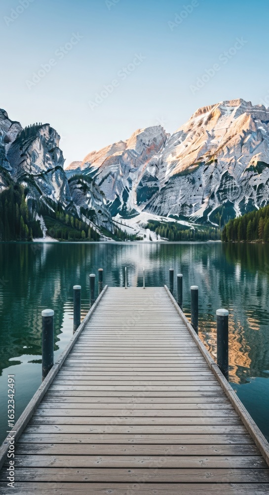 Obraz premium Wooden Pier on a Serene Mountain Lake dock water