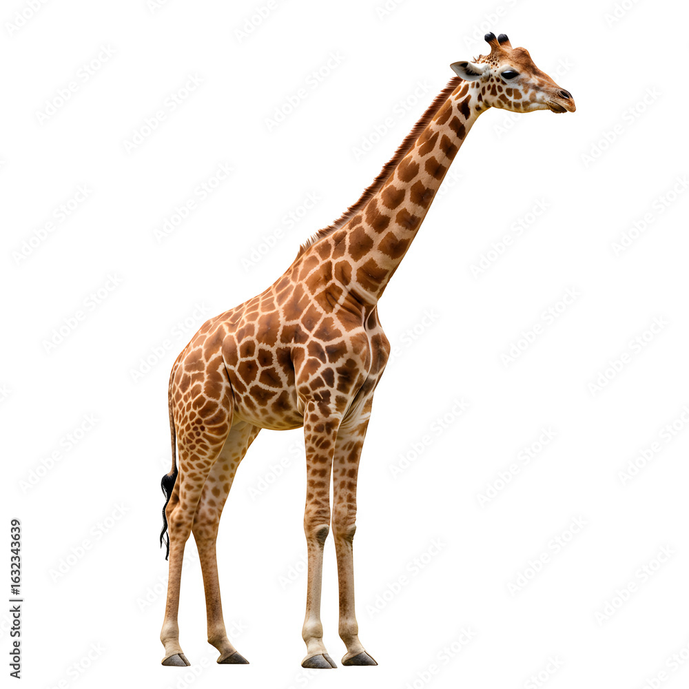 Fototapeta premium Standing Giraffe Isolated with Long Neck and Patterned Skin