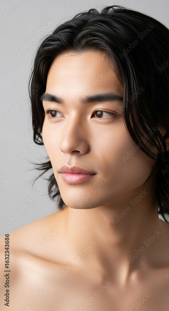 Fototapeta premium 縦型 縦位置 上半身裸の爽やかな男性