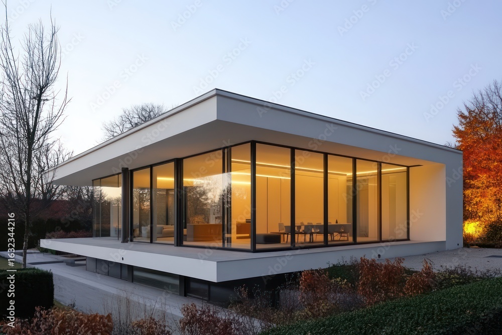 Obraz premium Futuristic Minimalist House with Warm Lighting