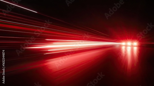 Blazing Red Light Trails from a Speeding Vehicle Converging in the Night.