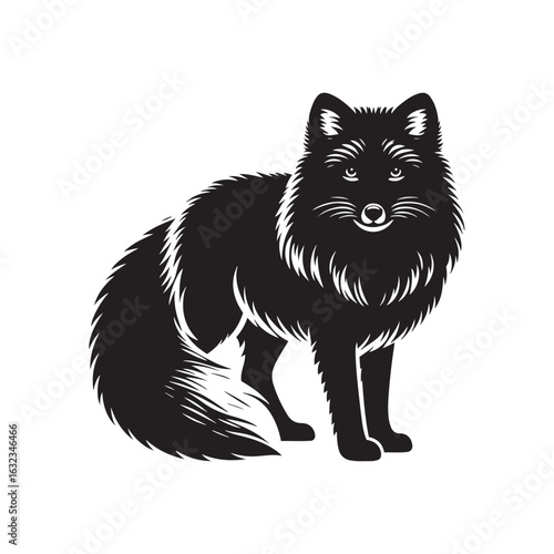 Solid Black Arctic Fox Silhouette Vector Design Isolated on White Perfect for Cricut Laser Cutting and Craft