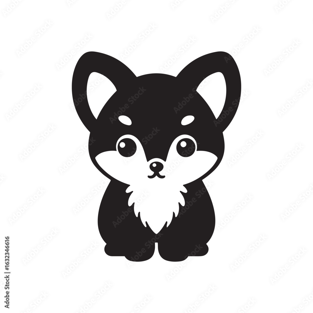 Fototapeta premium Adorable Baby Arctic Fox Silhouette with Big Head and Chubby Body SVG Clipart for Cricut and Laser Cutting