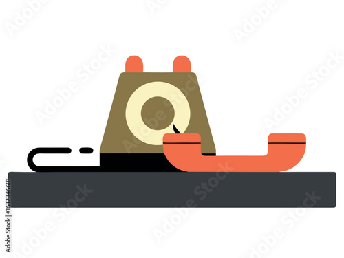 Vintage brown telephone with orange handset on a dark surface retro communication