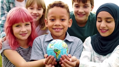 Wallpaper Mural Kids Holding Globe A Vision of Unity and Global Harmony Torontodigital.ca