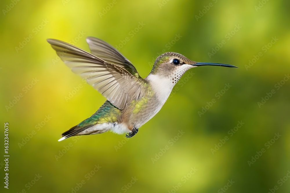 Fototapeta premium Hummingbird with Striped Tail in Mid-Flight