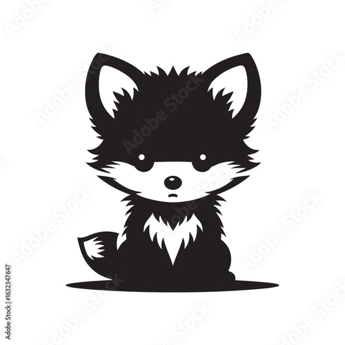 Adorable Baby Arctic Fox Silhouette with Big Head and Chubby Body SVG Clipart for Cricut and Laser Cutting