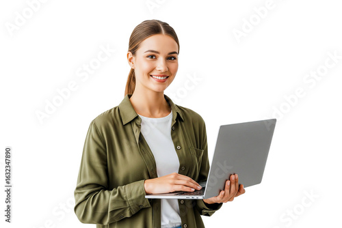 business woman with laptop isolated on white
